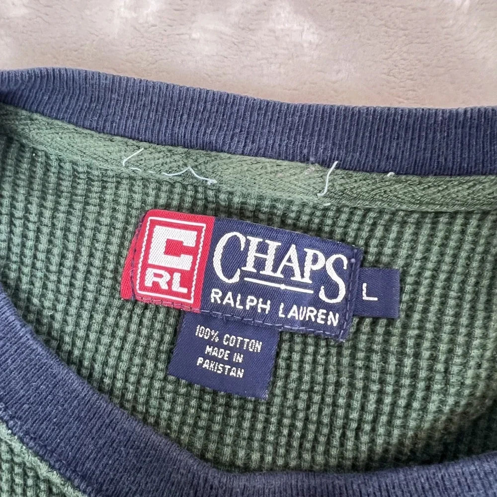 Vintage‎ Y2K Chaps Ralph Lauren Sweater Large Green Waffle Knit Thermal Grunge